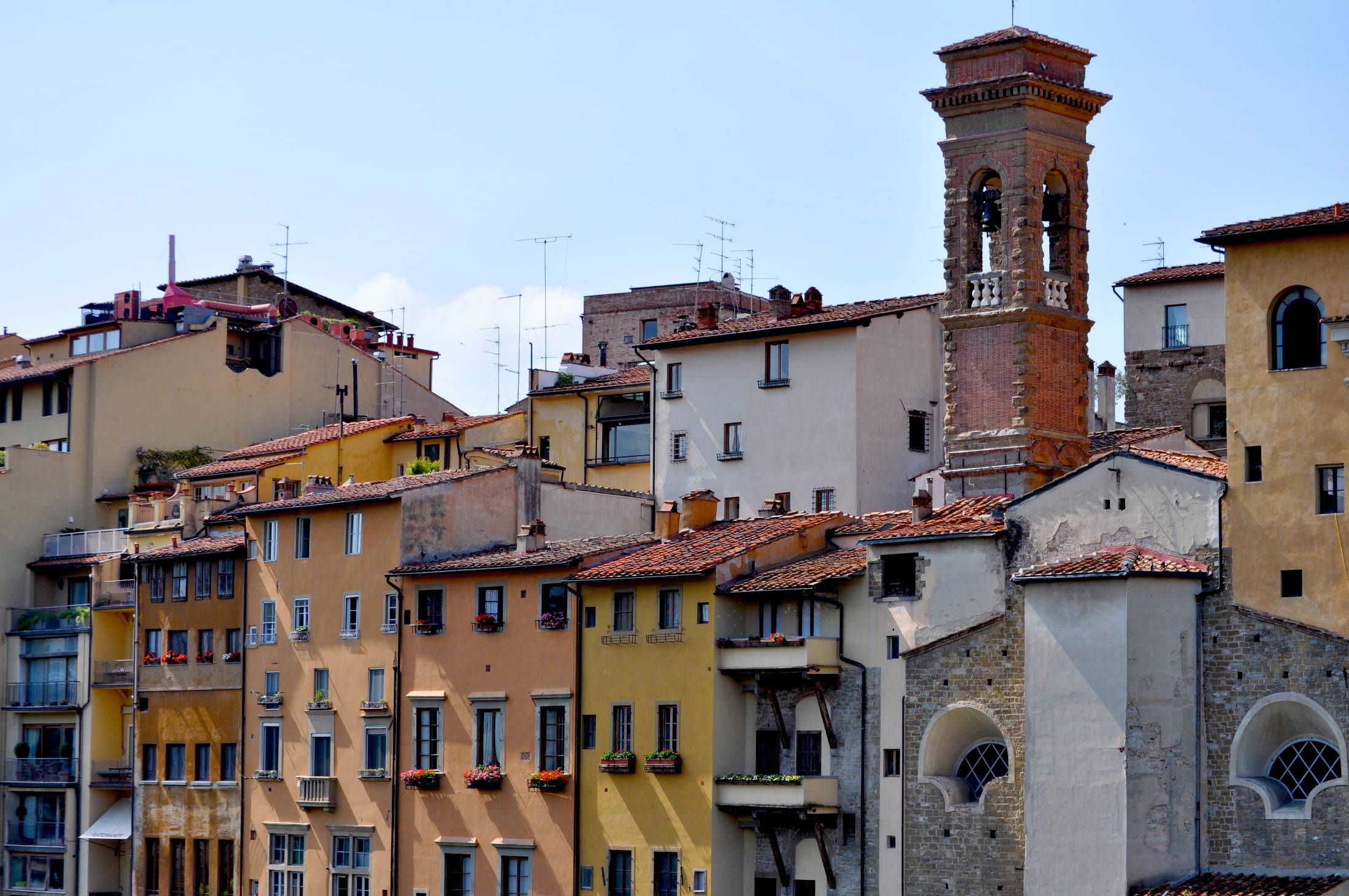 Florence traditional houses in the city center with a bell tower
