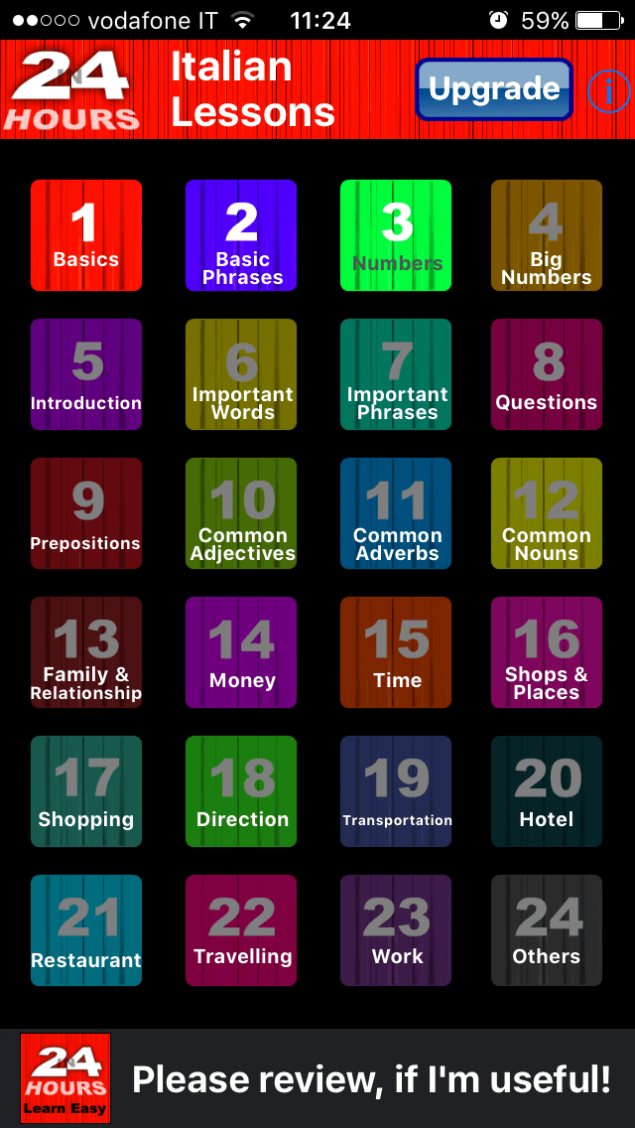 In 24 Hours Learn Italian App Screenshot
