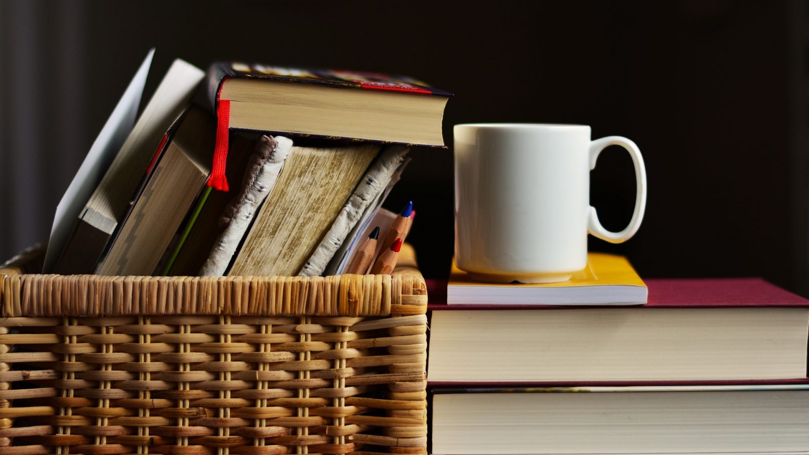 italian books and coffe cup