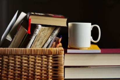 italian books and coffe cup